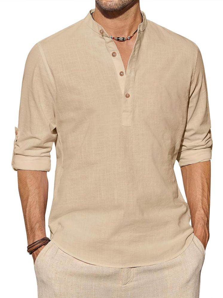     			TrendiVastra Beige Cotton Blend Men's Shirt Style Kurta ( Pack of 1 )