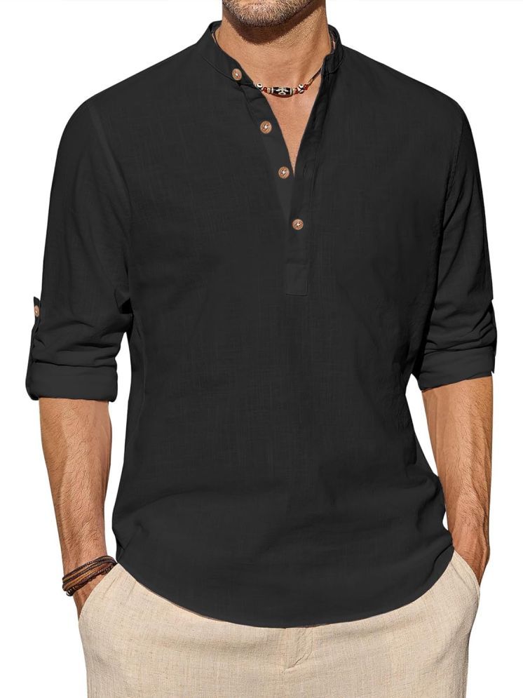     			TrendiVastra Black Cotton Blend Men's Shirt Style Kurta ( Pack of 1 )