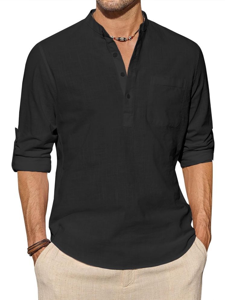     			TrendiVastra Black Cotton Blend Men's Shirt Style Kurta ( Pack of 1 )