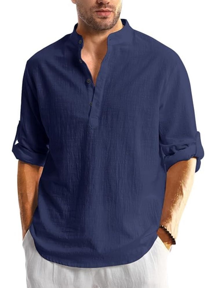     			TrendiVastra Navy Blue Cotton Blend Men's Shirt Style Kurta ( Pack of 1 )