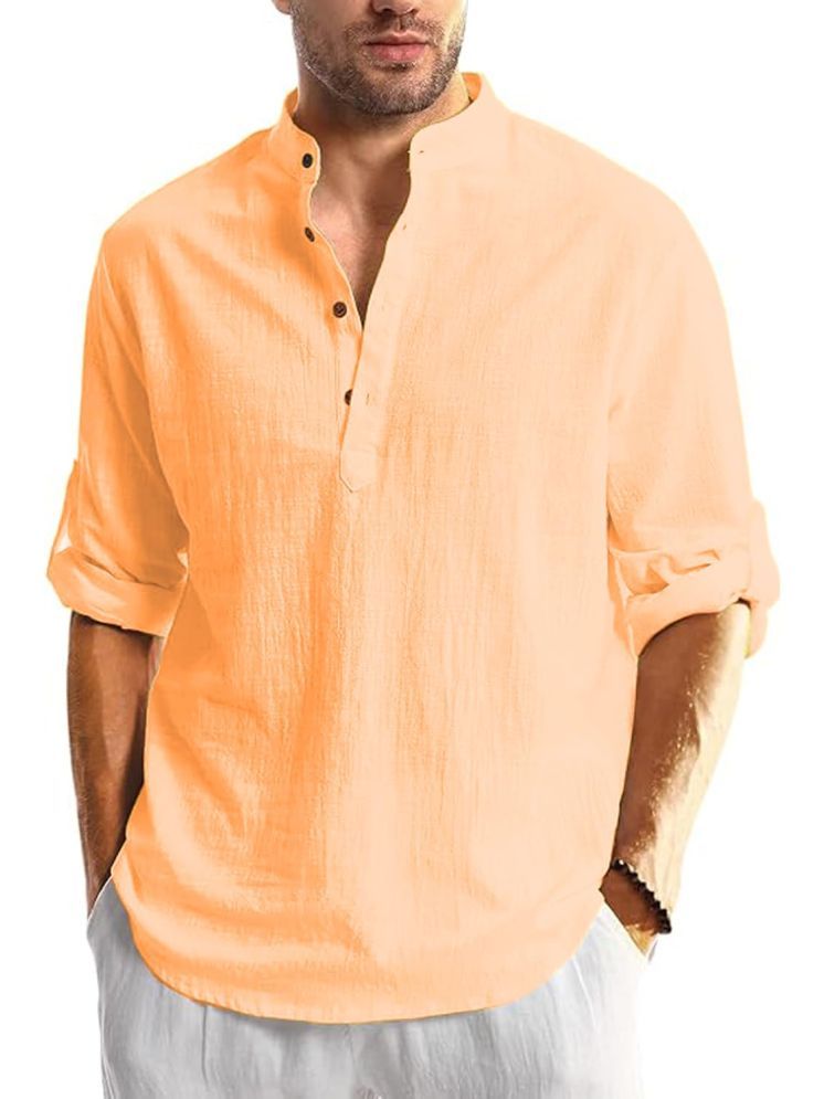     			TrendiVastra Orange Cotton Blend Men's Shirt Style Kurta ( Pack of 1 )