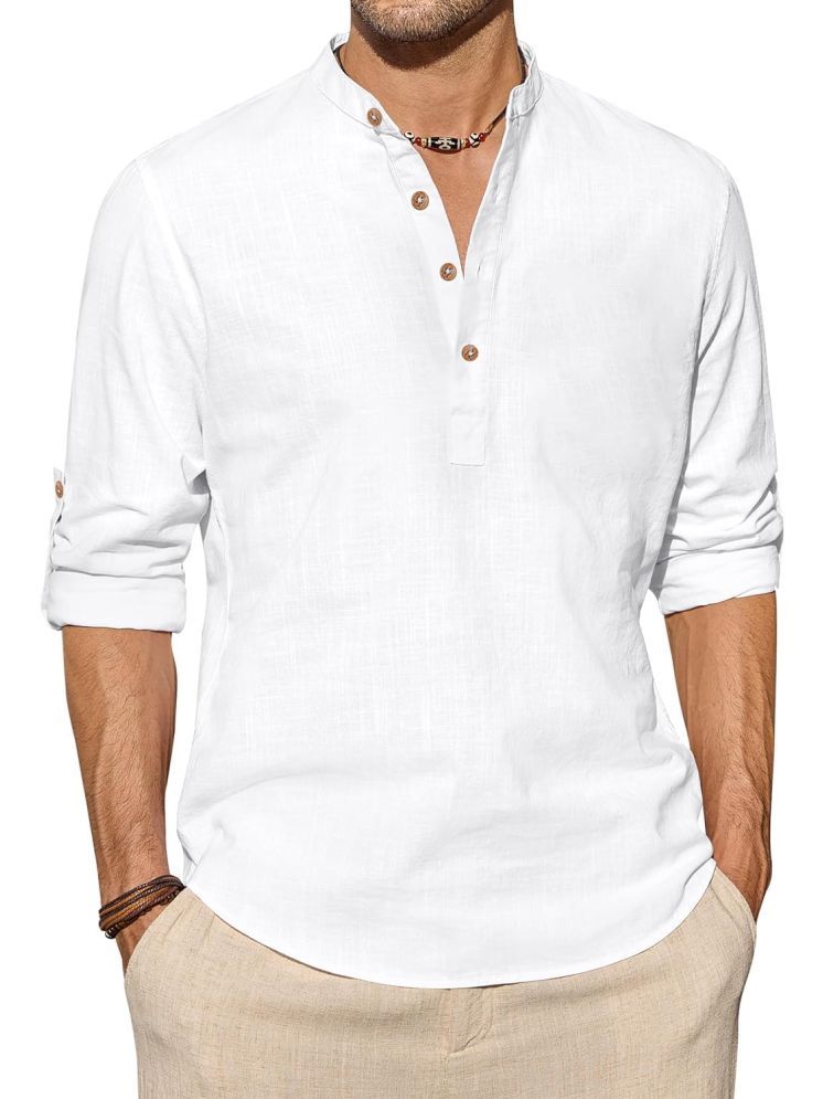     			TrendiVastra White Cotton Blend Men's Shirt Style Kurta ( Pack of 1 )