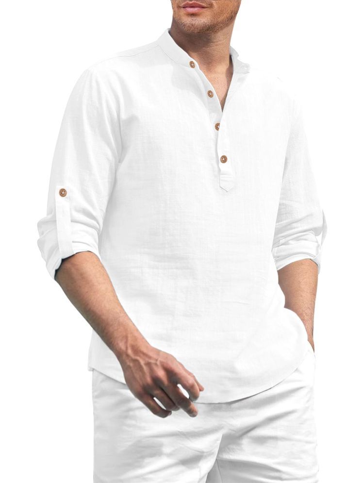     			TrendiVastra White Cotton Blend Men's Shirt Style Kurta ( Pack of 1 )