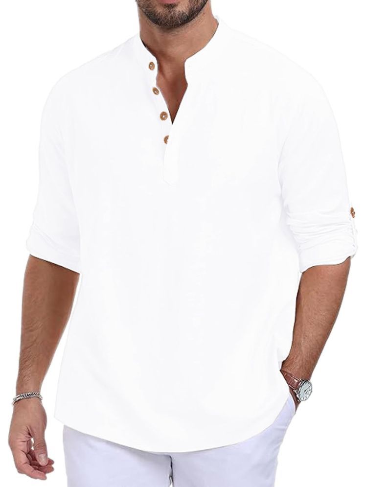     			TrendiVastra White Cotton Blend Men's Shirt Style Kurta ( Pack of 1 )