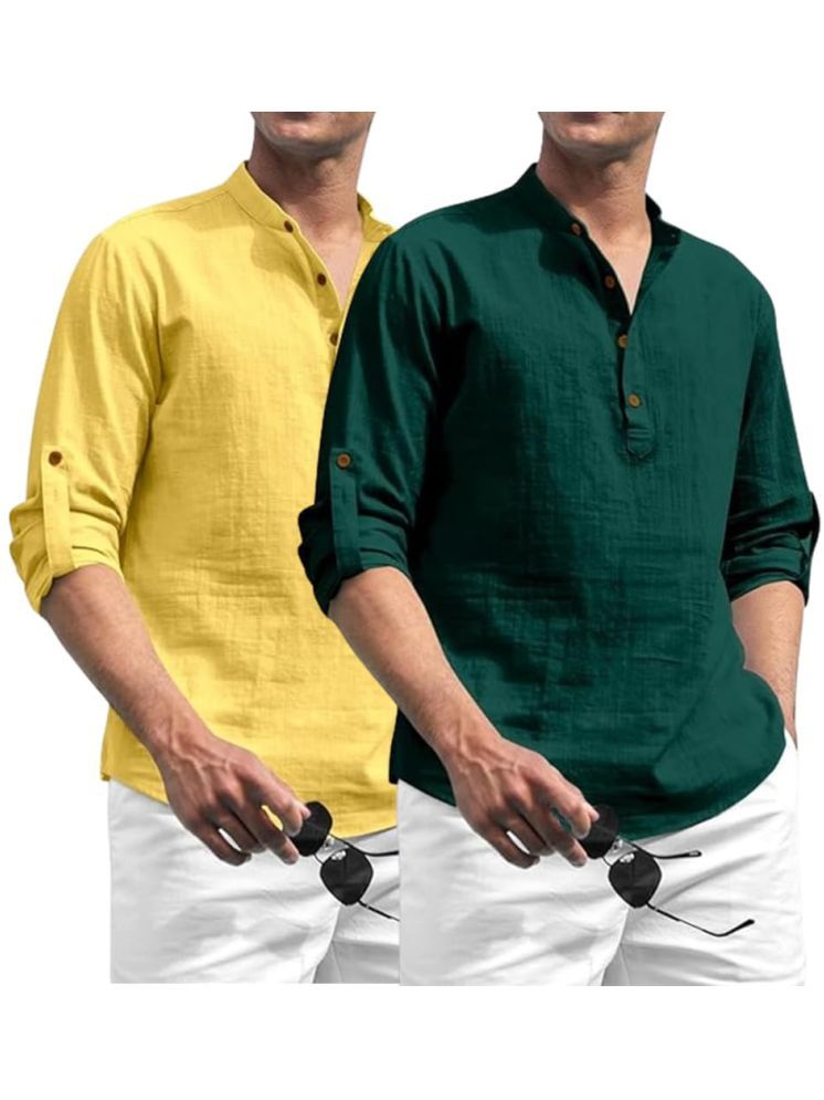     			TrendiVastra Yellow Cotton Blend Men's Shirt Style Kurta ( Pack of 2 )