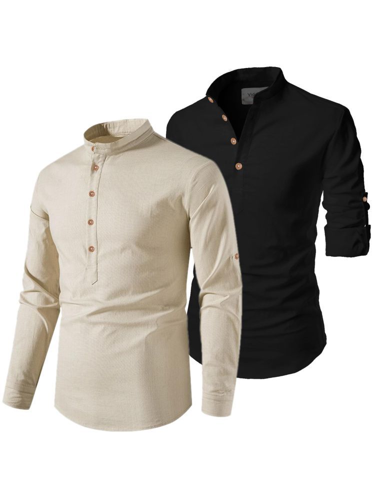     			UNI VIBE Black Cotton Blend Men's Shirt Style Kurta ( Pack of 2 )