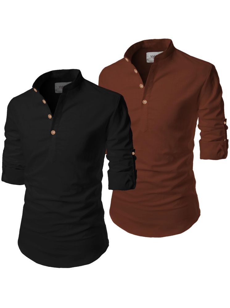     			UNI VIBE Gold Cotton Blend Men's Shirt Style Kurta ( Pack of 2 )