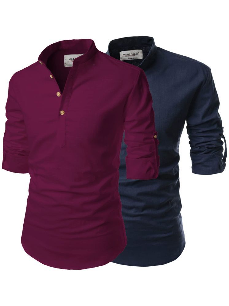     			UNI VIBE Magenta Cotton Blend Men's Shirt Style Kurta ( Pack of 2 )