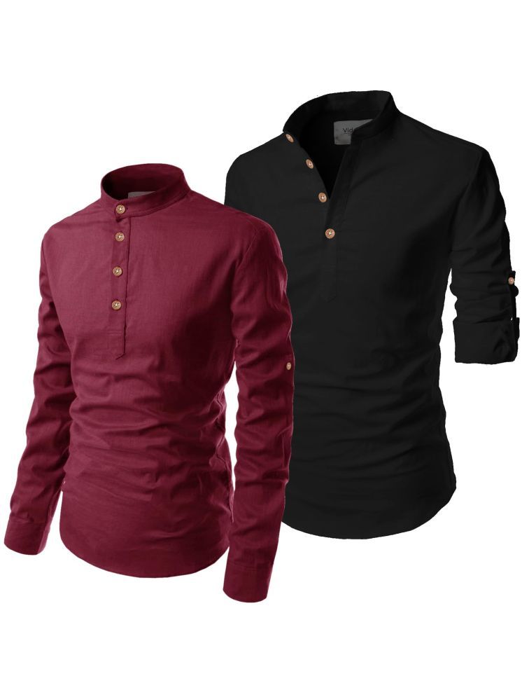     			UNI VIBE Maroon Cotton Blend Men's Shirt Style Kurta ( Pack of 2 )