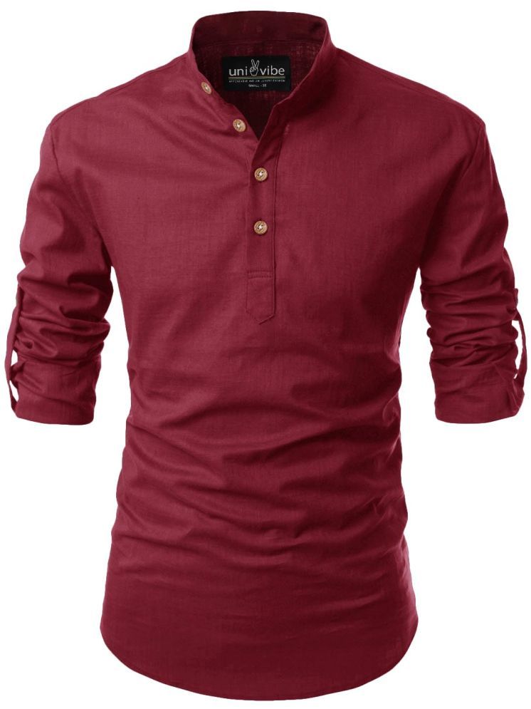     			UNI VIBE Maroon Cotton Blend Men's Shirt Style Kurta ( Pack of 1 )