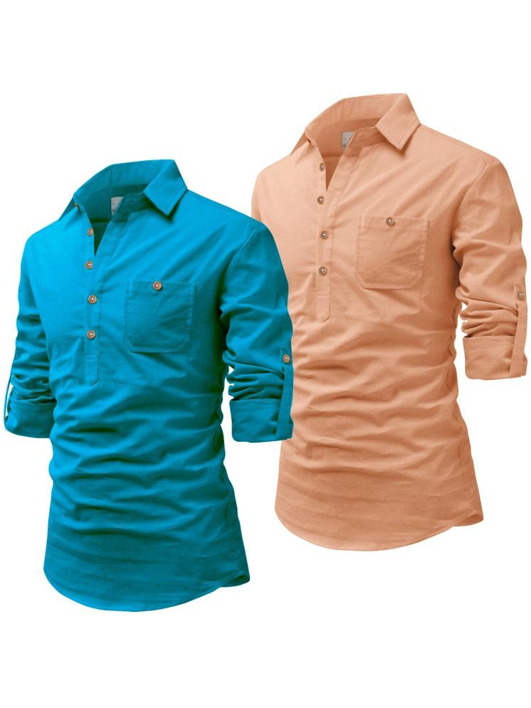     			UNI VIBE Orange Cotton Blend Men's Shirt Style Kurta ( Pack of 2 )