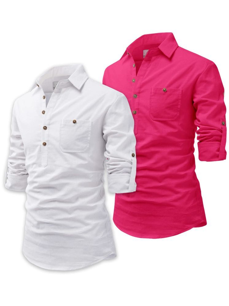     			UNI VIBE Pink Cotton Blend Men's Shirt Style Kurta ( Pack of 2 )