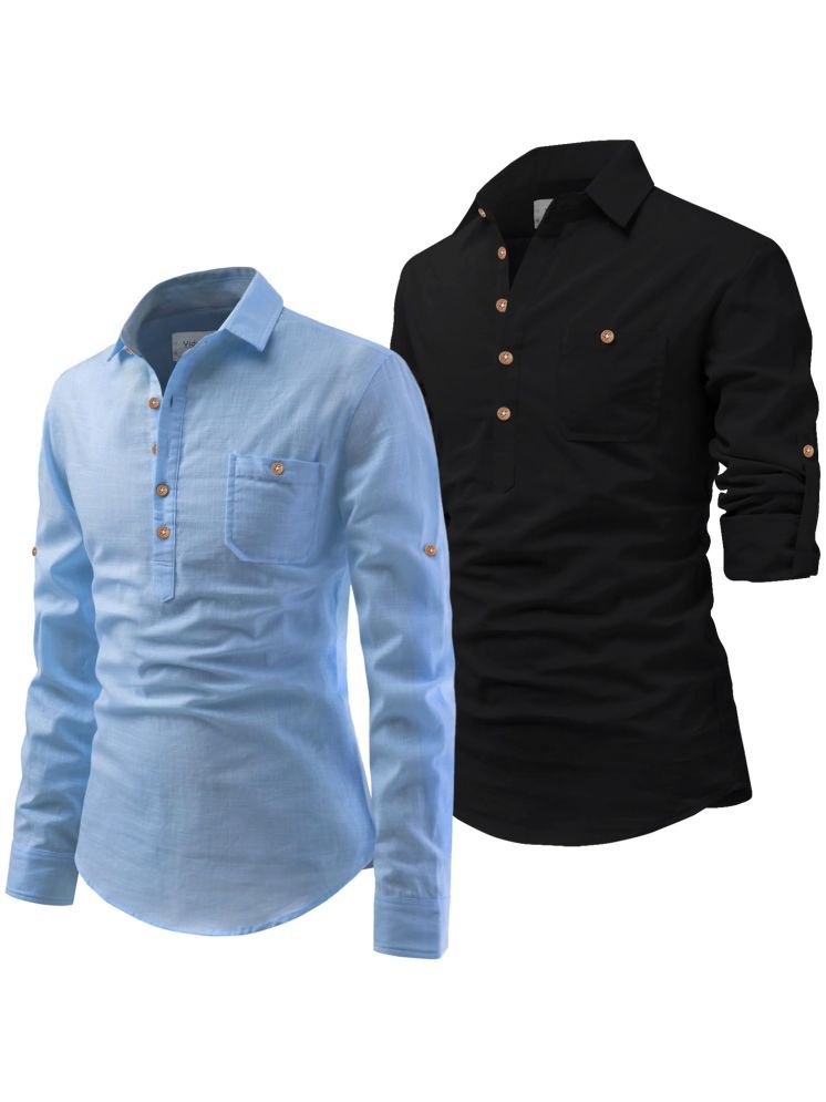     			UNI VIBE Sky Blue Cotton Blend Men's Shirt Style Kurta ( Pack of 2 )