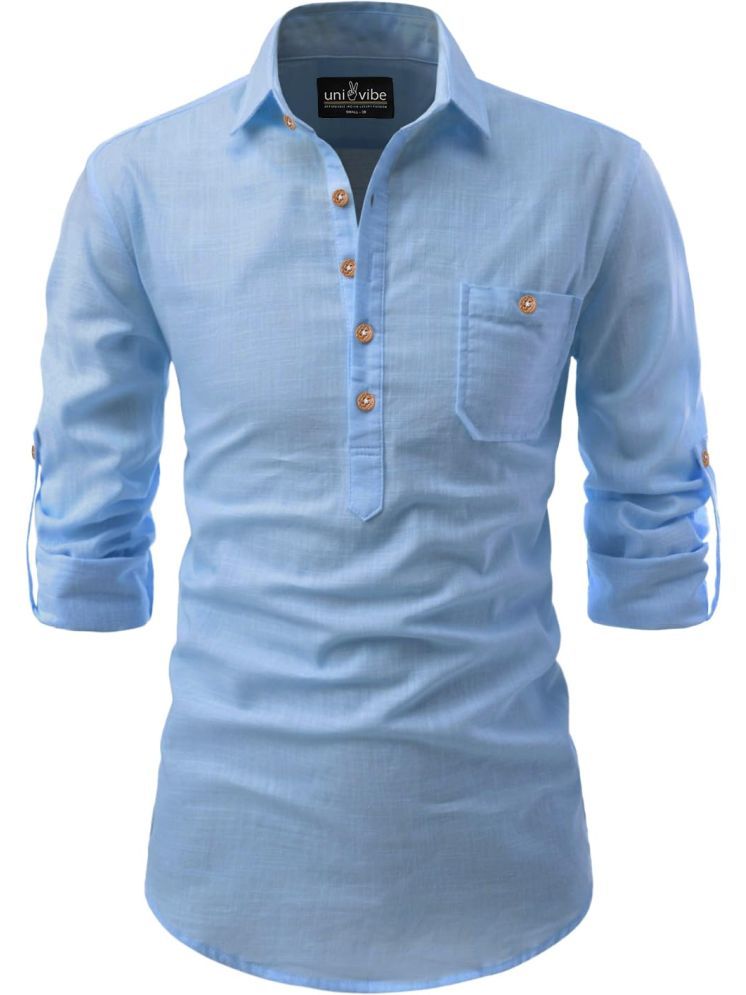     			UNI VIBE Sky Blue Cotton Blend Men's Shirt Style Kurta ( Pack of 1 )