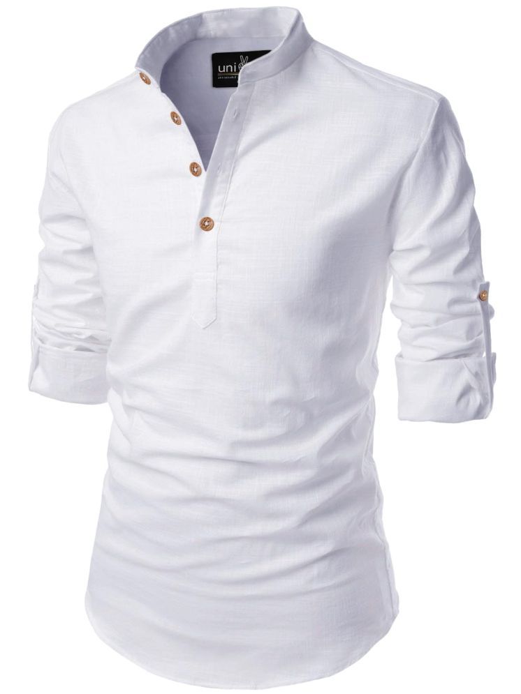     			UNI VIBE White Cotton Blend Men's Shirt Style Kurta ( Pack of 1 )