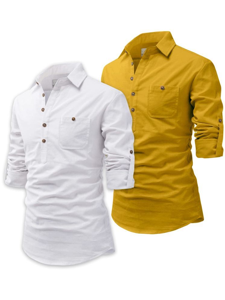     			UNI VIBE Yellow Cotton Blend Men's Shirt Style Kurta ( Pack of 2 )