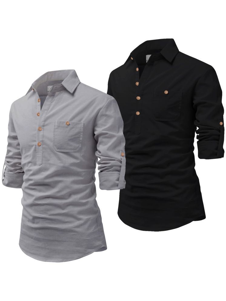     			Vida Loca Grey Cotton Blend Men's Shirt Style Kurta ( Pack of 2 )