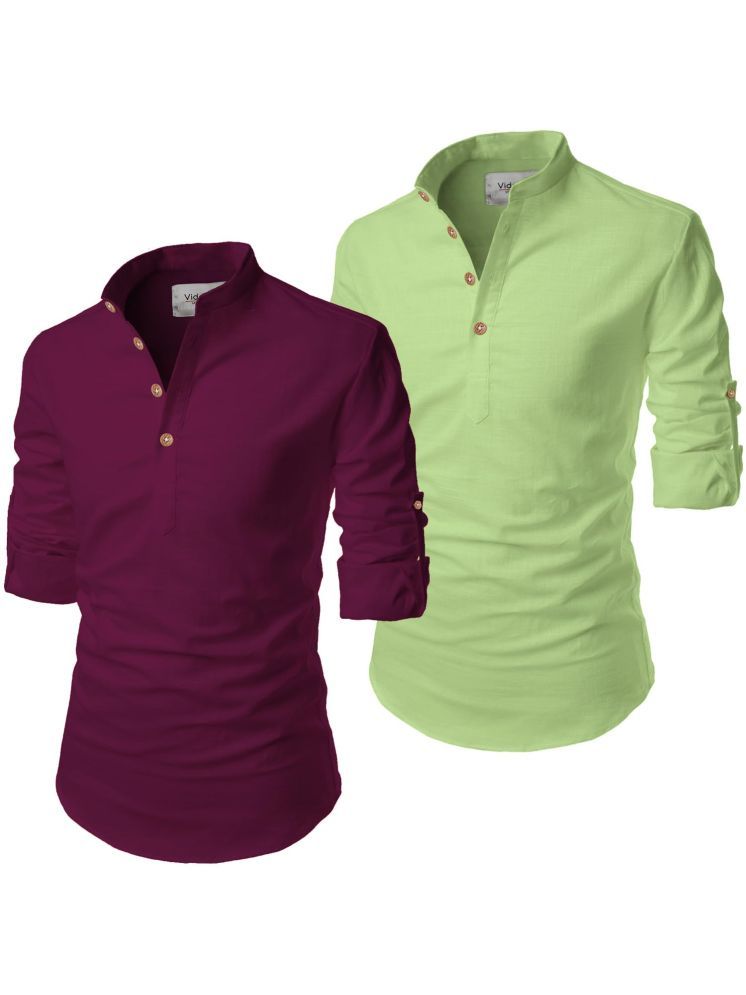     			Vida Loca Light Green Cotton Blend Men's Shirt Style Kurta ( Pack of 2 )