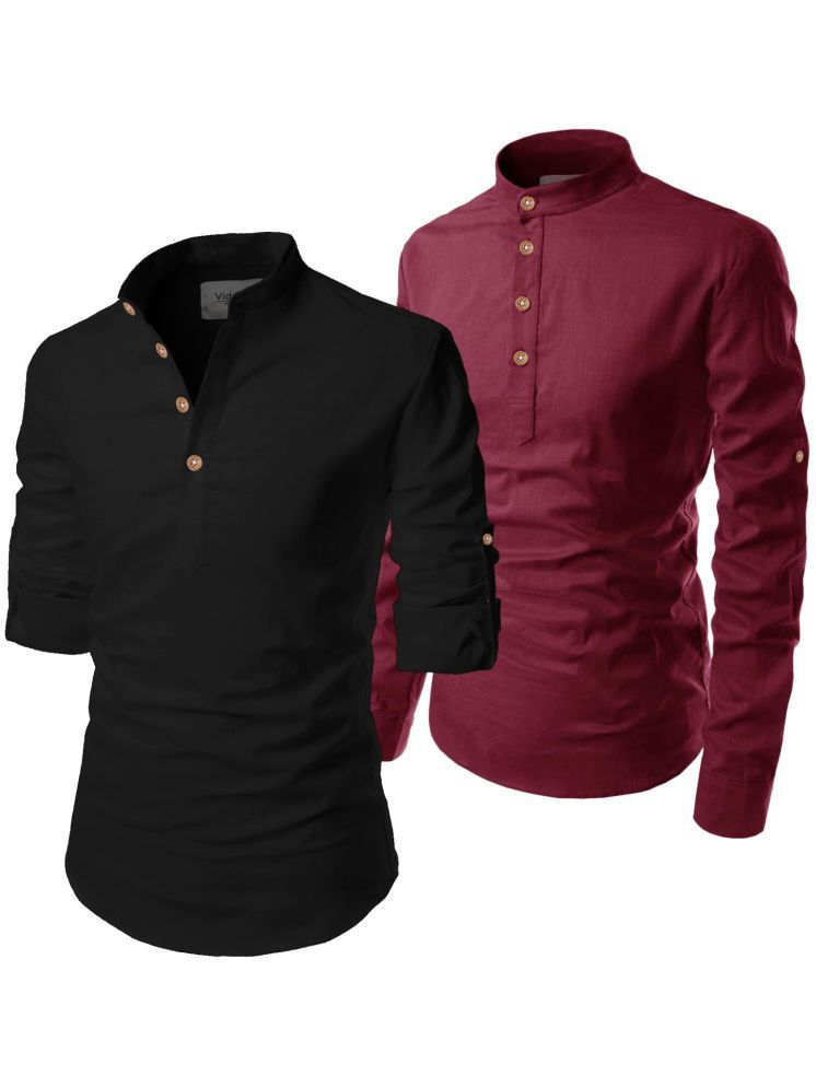     			Vida Loca Maroon Cotton Blend Men's Shirt Style Kurta ( Pack of 2 )