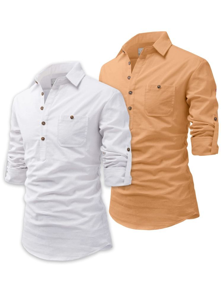     			Vida Loca Orange Cotton Blend Men's Shirt Style Kurta ( Pack of 2 )