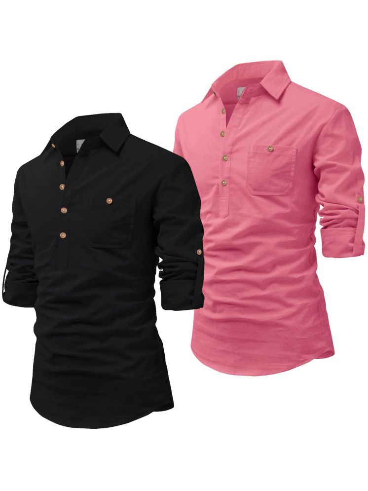     			Vida Loca Peach Cotton Blend Men's Shirt Style Kurta ( Pack of 2 )