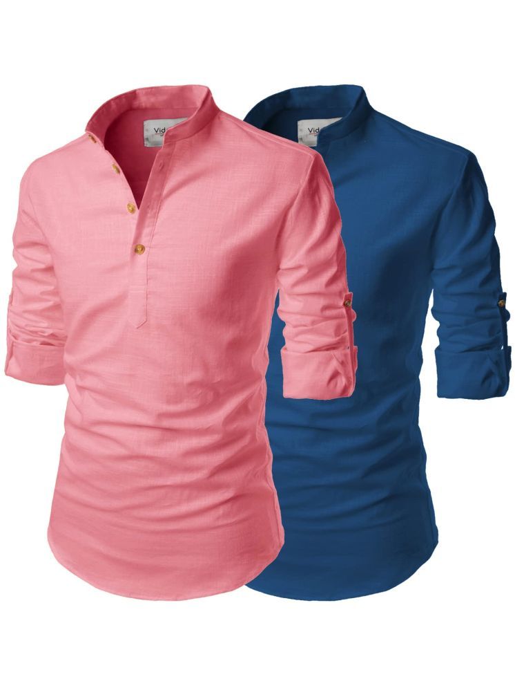     			Vida Loca Peach Cotton Blend Men's Shirt Style Kurta ( Pack of 2 )