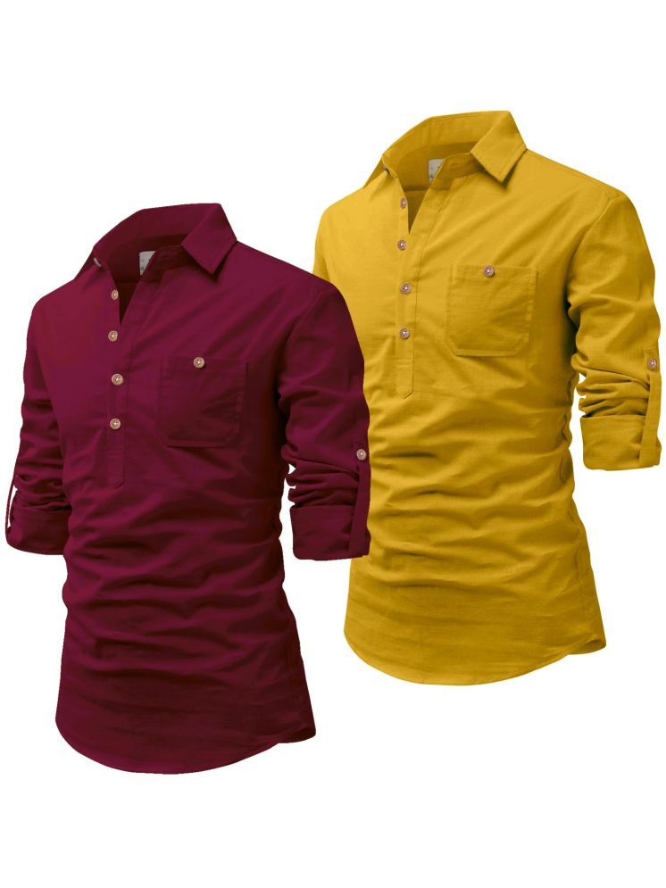     			Vida Loca Yellow Cotton Blend Men's Shirt Style Kurta ( Pack of 2 )