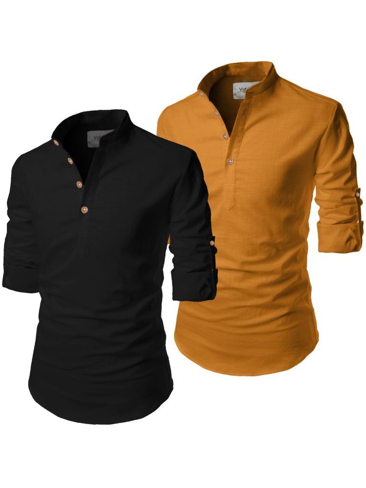     			Vida Loca Yellow Cotton Blend Men's Shirt Style Kurta ( Pack of 2 )