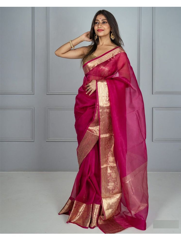     			AWRIYA Organza Solid Saree With Blouse Piece - Magenta ( Pack of 1 )