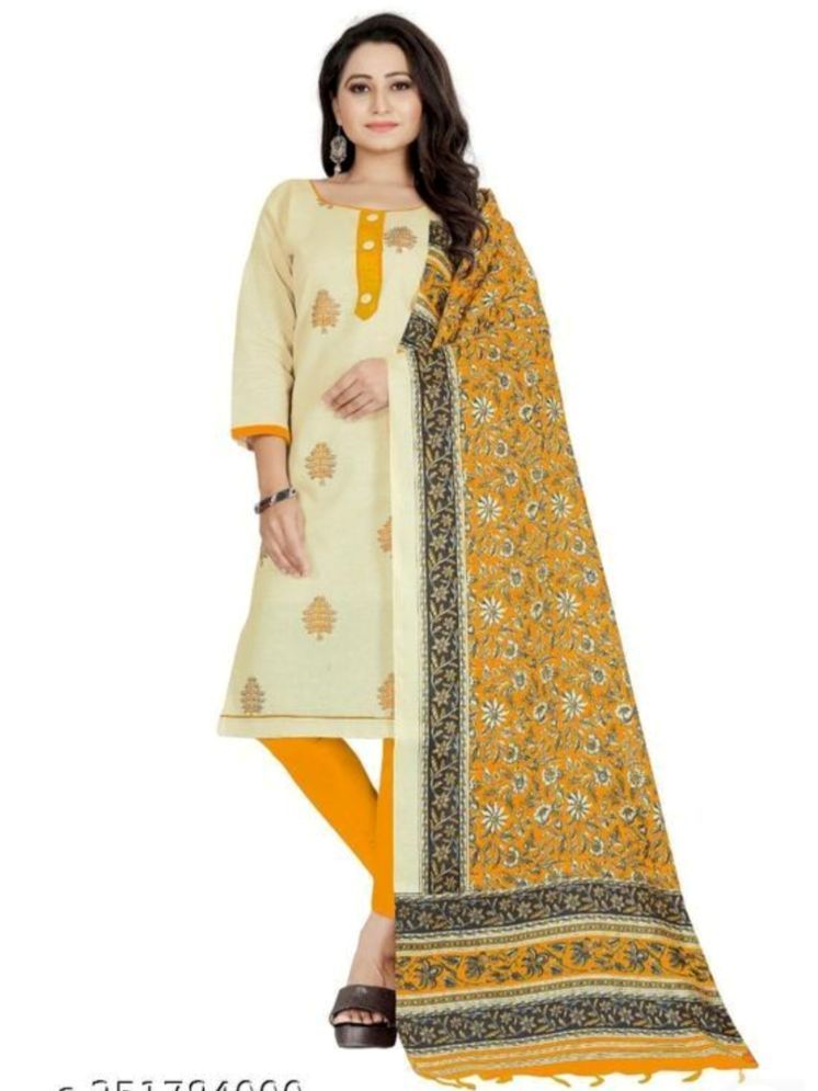     			Lady Shopi Unstitched Cotton Embroidered Dress Material - Yellow ( Pack of 1 )