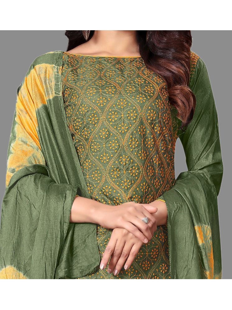     			Lady Shopi Unstitched Silk Embroidered Dress Material - Green ( Pack of 1 )