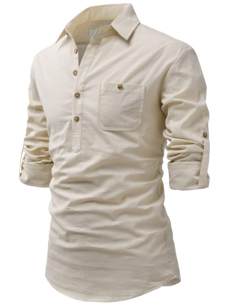     			TrendiVastra Beige Cotton Blend Men's Shirt Style Kurta ( Pack of 1 )