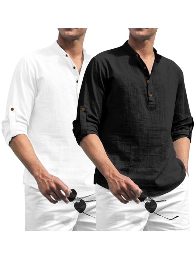     			TrendiVastra Black Cotton Blend Men's Shirt Style Kurta ( Pack of 2 )