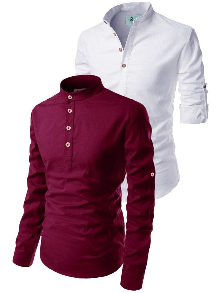     			TrendiVastra Maroon Cotton Blend Men's Shirt Style Kurta ( Pack of 2 )