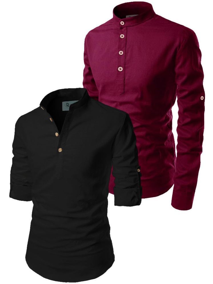     			TrendiVastra Maroon Cotton Blend Men's Shirt Style Kurta ( Pack of 2 )