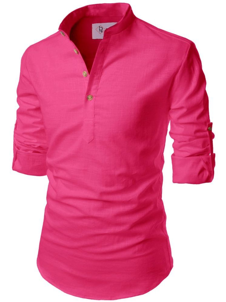     			TrendiVastra Pink Cotton Blend Men's Shirt Style Kurta ( Pack of 1 )