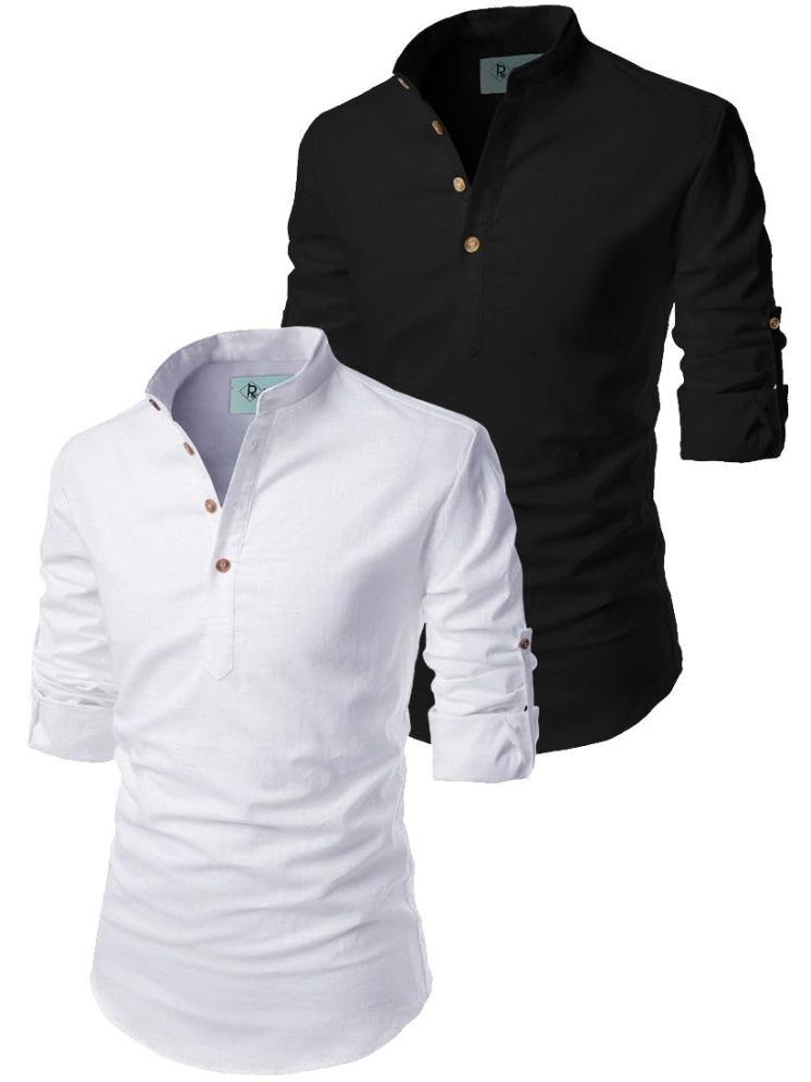     			TrendiVastra White Cotton Blend Men's Shirt Style Kurta ( Pack of 2 )