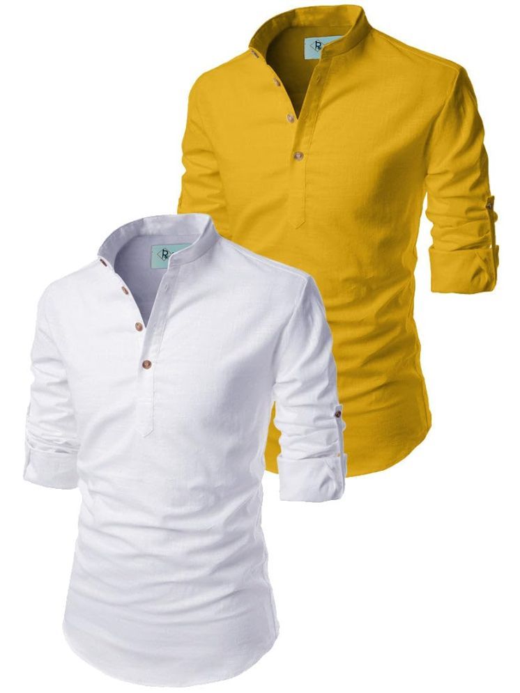     			TrendiVastra Yellow Cotton Blend Men's Shirt Style Kurta ( Pack of 2 )