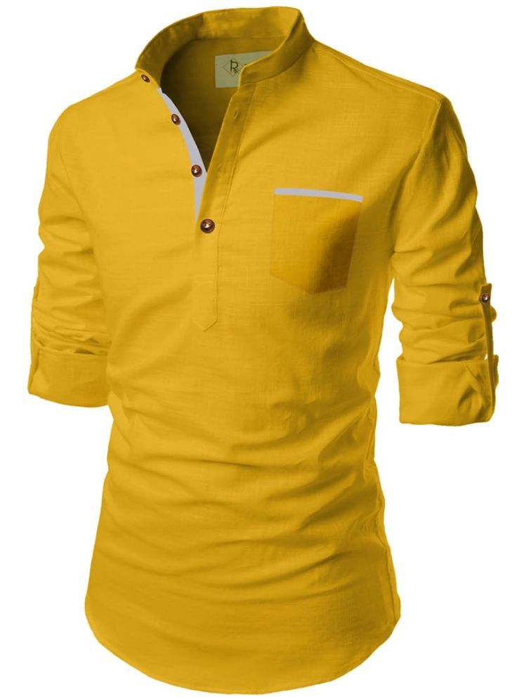     			TrendiVastra Yellow Cotton Blend Men's Shirt Style Kurta ( Pack of 1 )