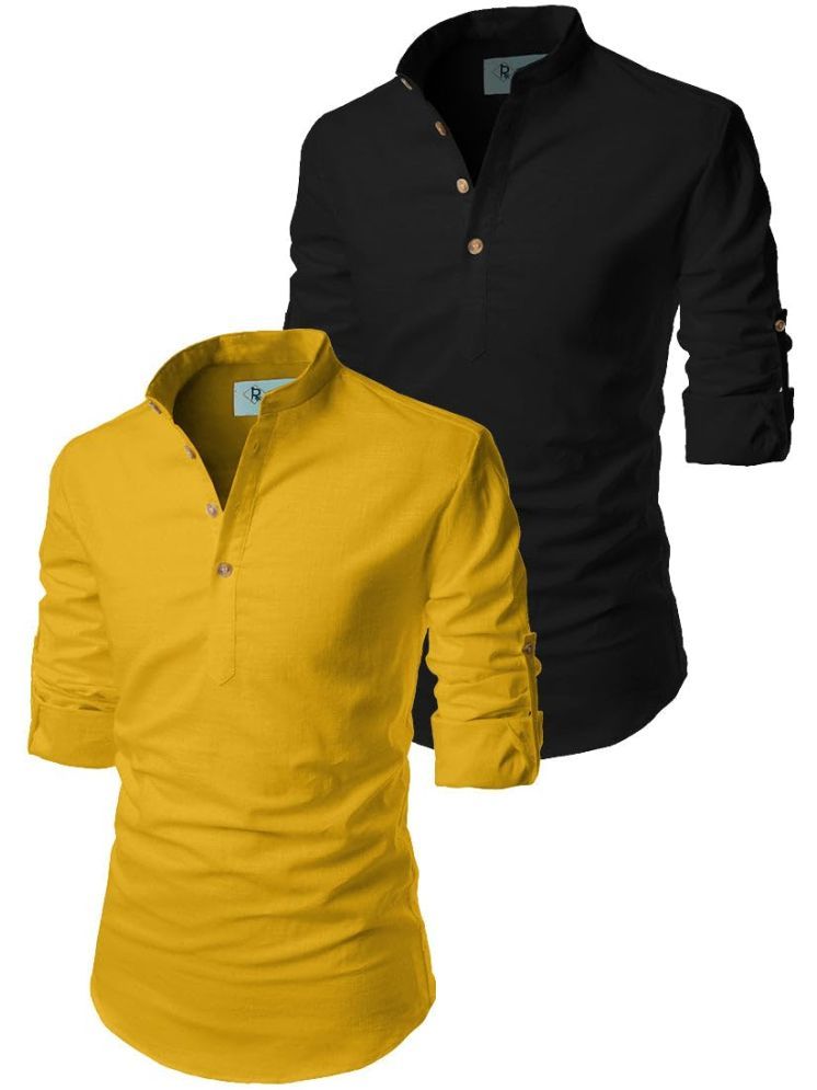     			TrendiVastra Yellow Cotton Blend Men's Shirt Style Kurta ( Pack of 2 )