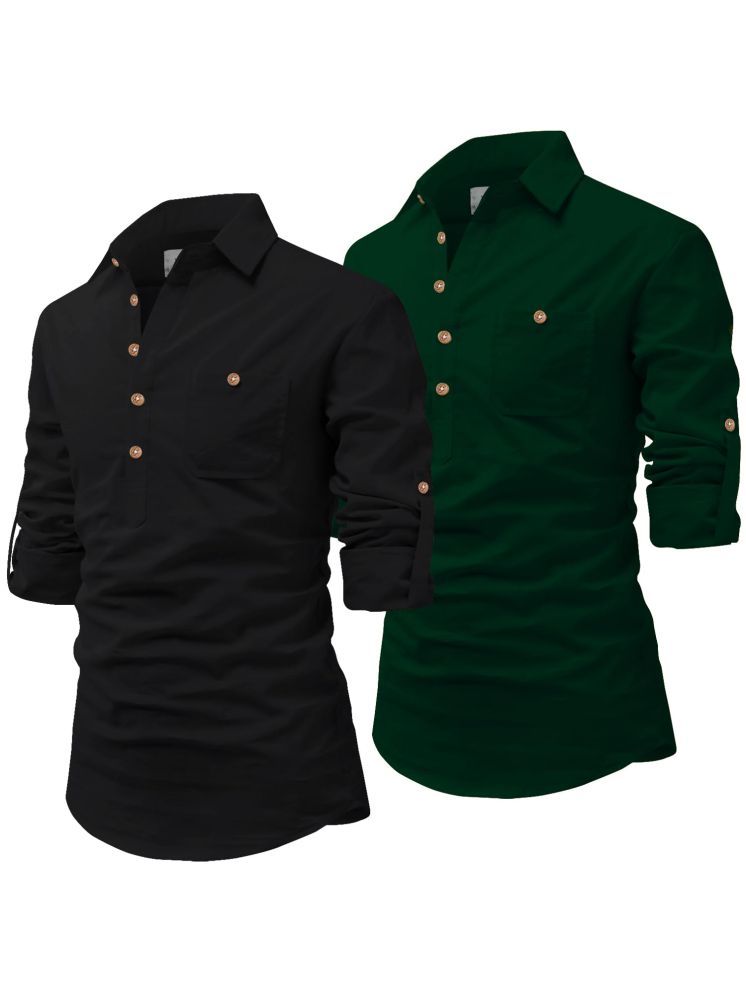     			Vida Loca Dark Green Cotton Blend Men's Shirt Style Kurta ( Pack of 2 )