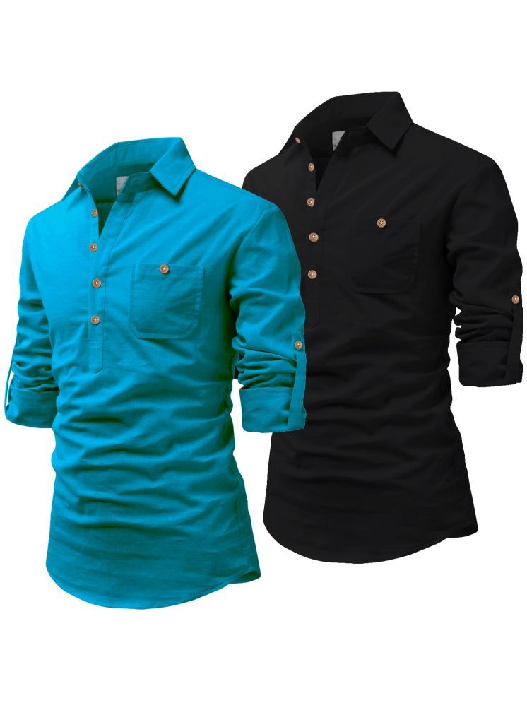     			Vida Loca Olive Cotton Blend Men's Shirt Style Kurta ( Pack of 2 )