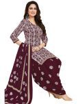 shree jeenmata collection Cotton Printed Kurti With Patiala Women's Stitched Salwar Suit - Maroon ( Pack of 1 )