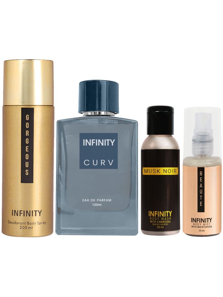     			Infinity Curv Perfume, Gorgeous Deodorant, Musk Noir Body Wash & Beaute Body Mist Pack of 4