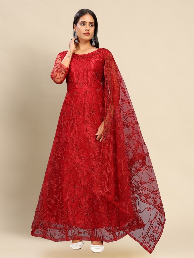     			Lady Shopi Maroon A-line Net Women's Semi Stitched Ethnic Gown ( Pack of 1 )