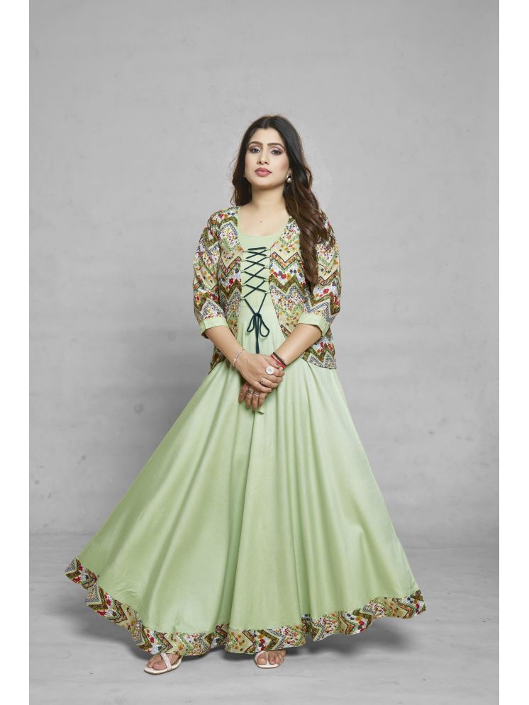     			MEESORRA Rayon Printed Anarkali Women's Kurti - Sea Green ( Pack of 1 )