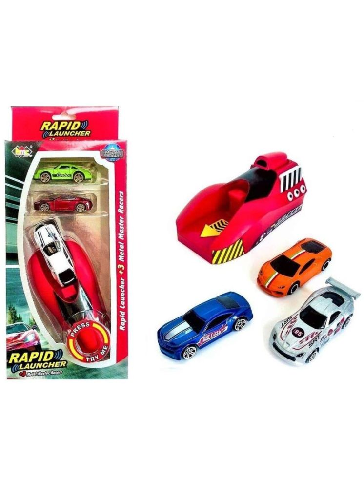     			PANSHUB Branded Rapid Launcher Play Set Toy with 3 Die Cast Metal Stunt Car and Master Racers Sports Racing Game for Kids - (Multi Color)