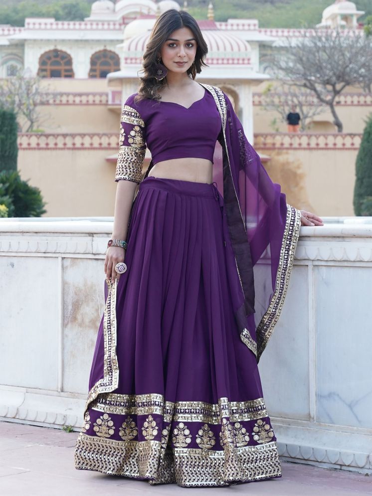     			kedar fab Purple Georgette Circular Semi Stitched Lehenga Single