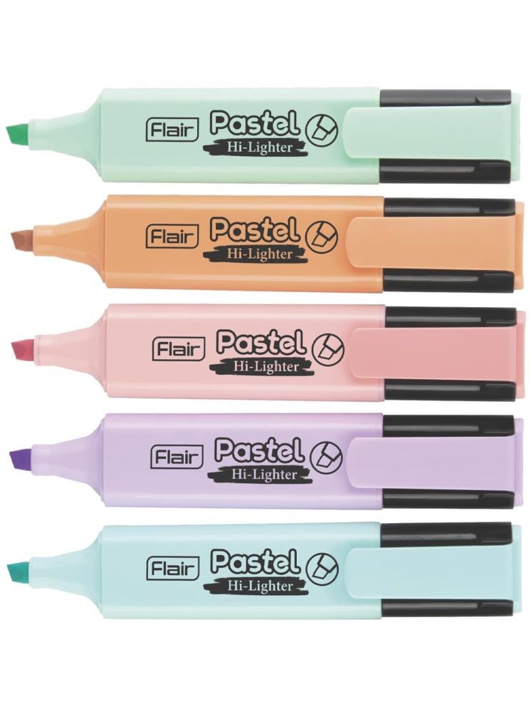     			FLAIR Pastel 5 Shades Hi-lighter Pouch Pack | Flexible Line Width | Quick Drying & Smudge Proof Pastel Ink | Non-Toxic Ink, Safe For Childrens