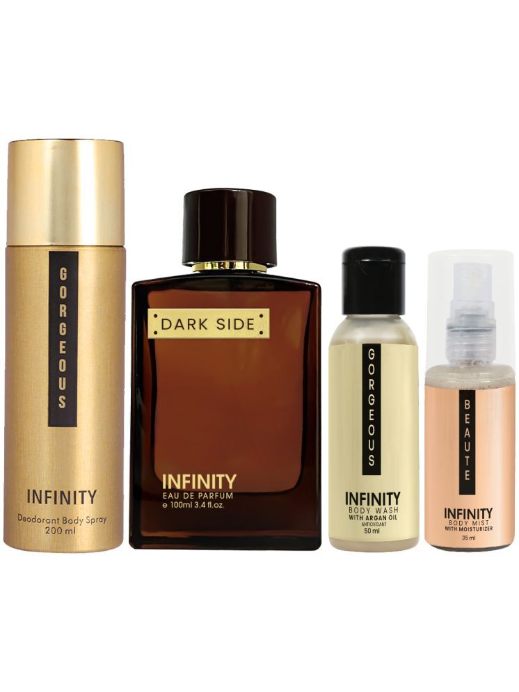     			Infinity Dark Side Perfume, Gorgeous Deodorant, Gorgeous Body Wash & Beaute Body Mist Travel Friendly Pack of 4